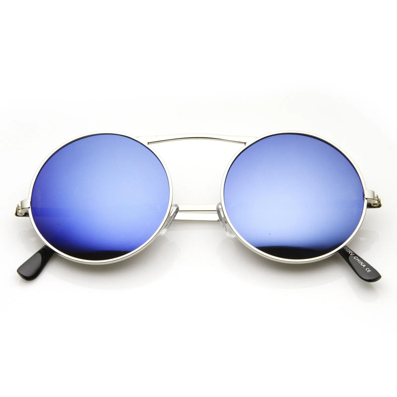 Large Retro Round Steampunk Mirrored Lens Sunglasses 8759