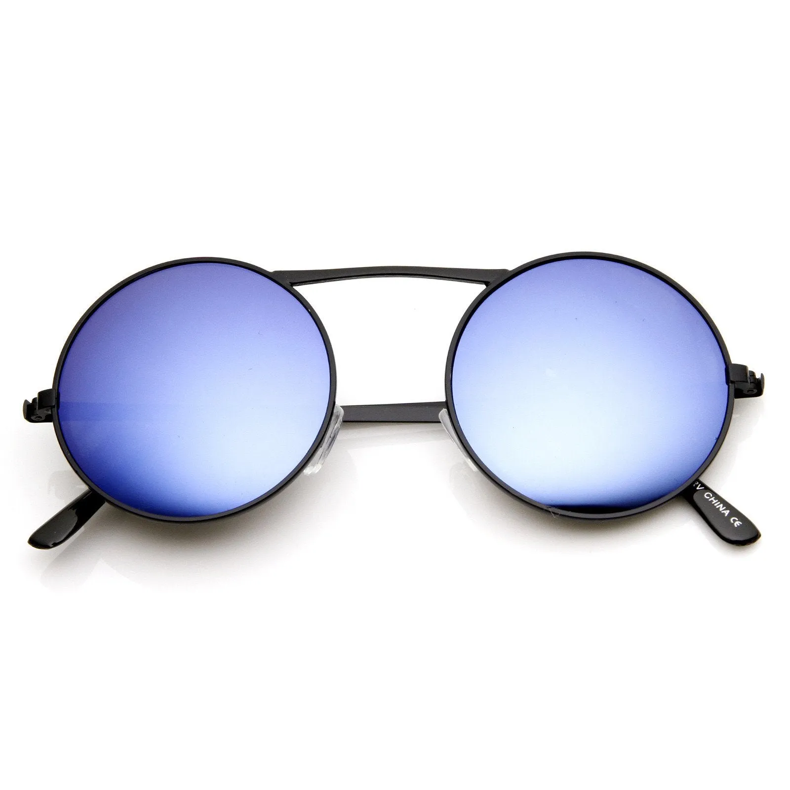 Large Retro Round Steampunk Mirrored Lens Sunglasses 8759