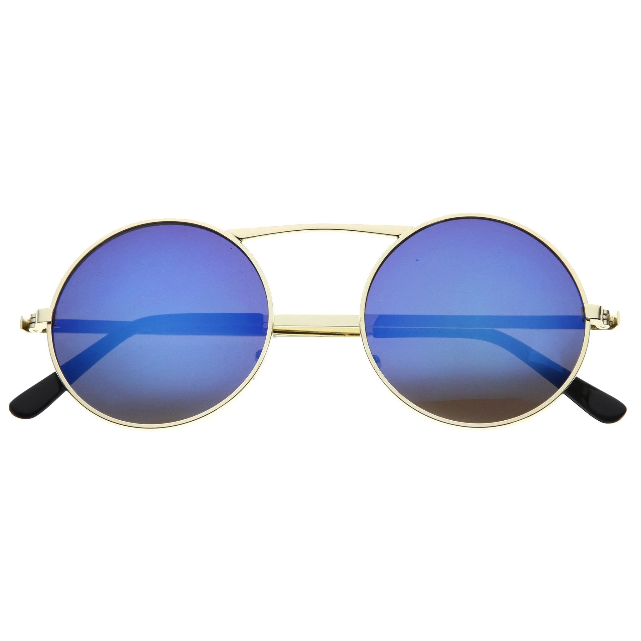 Large Retro Round Steampunk Mirrored Lens Sunglasses