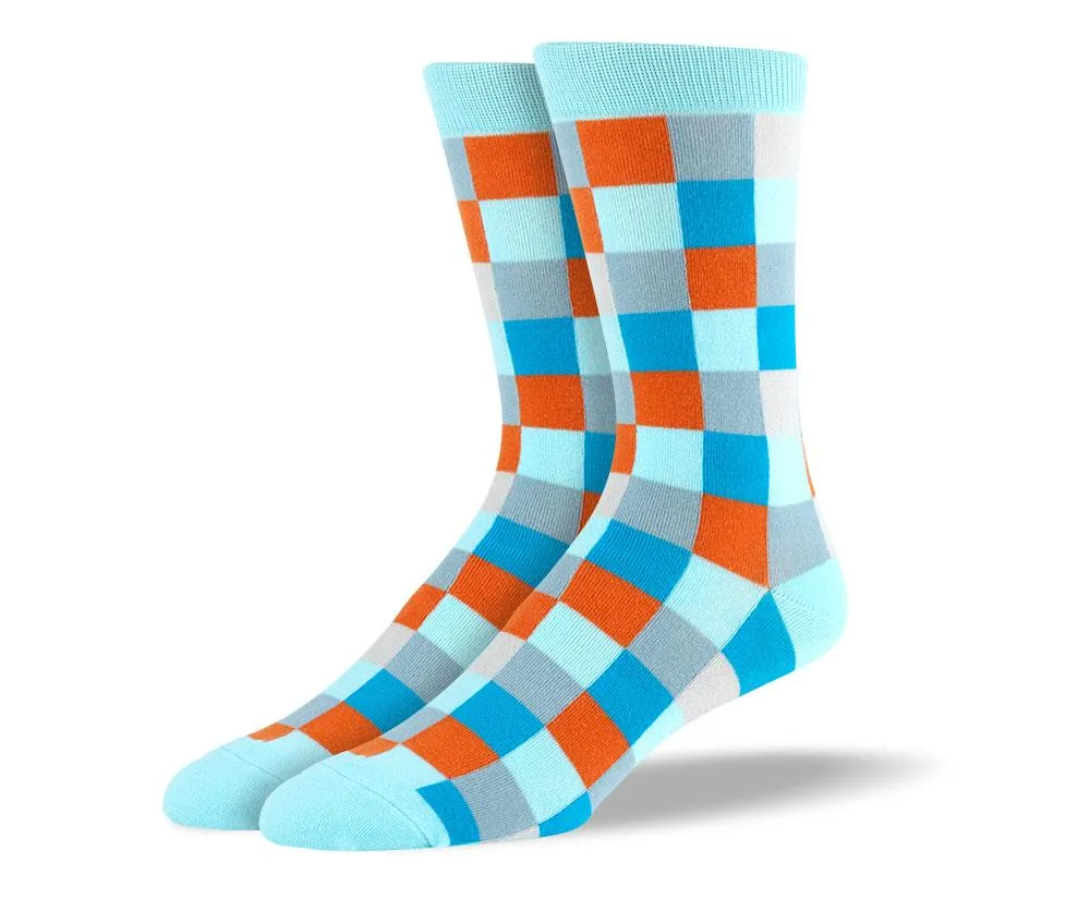 Men's Pattern Light Blue Big Square Socks