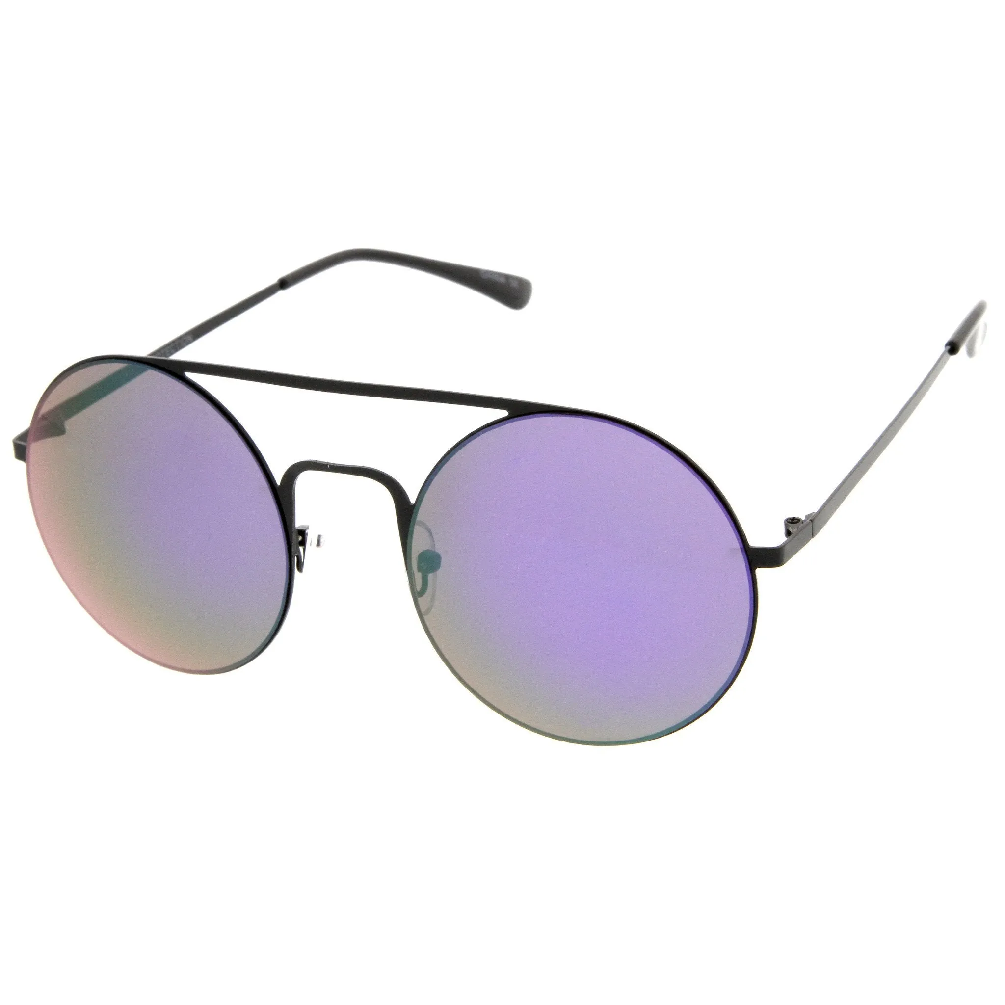 Modern Slim Round Mirrored Flat Lens Sunglasses A505