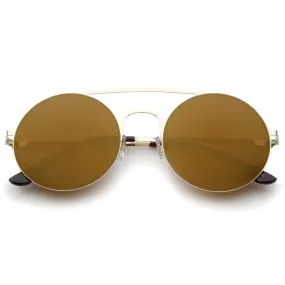 Modern Slim Round Mirrored Flat Lens Sunglasses A505