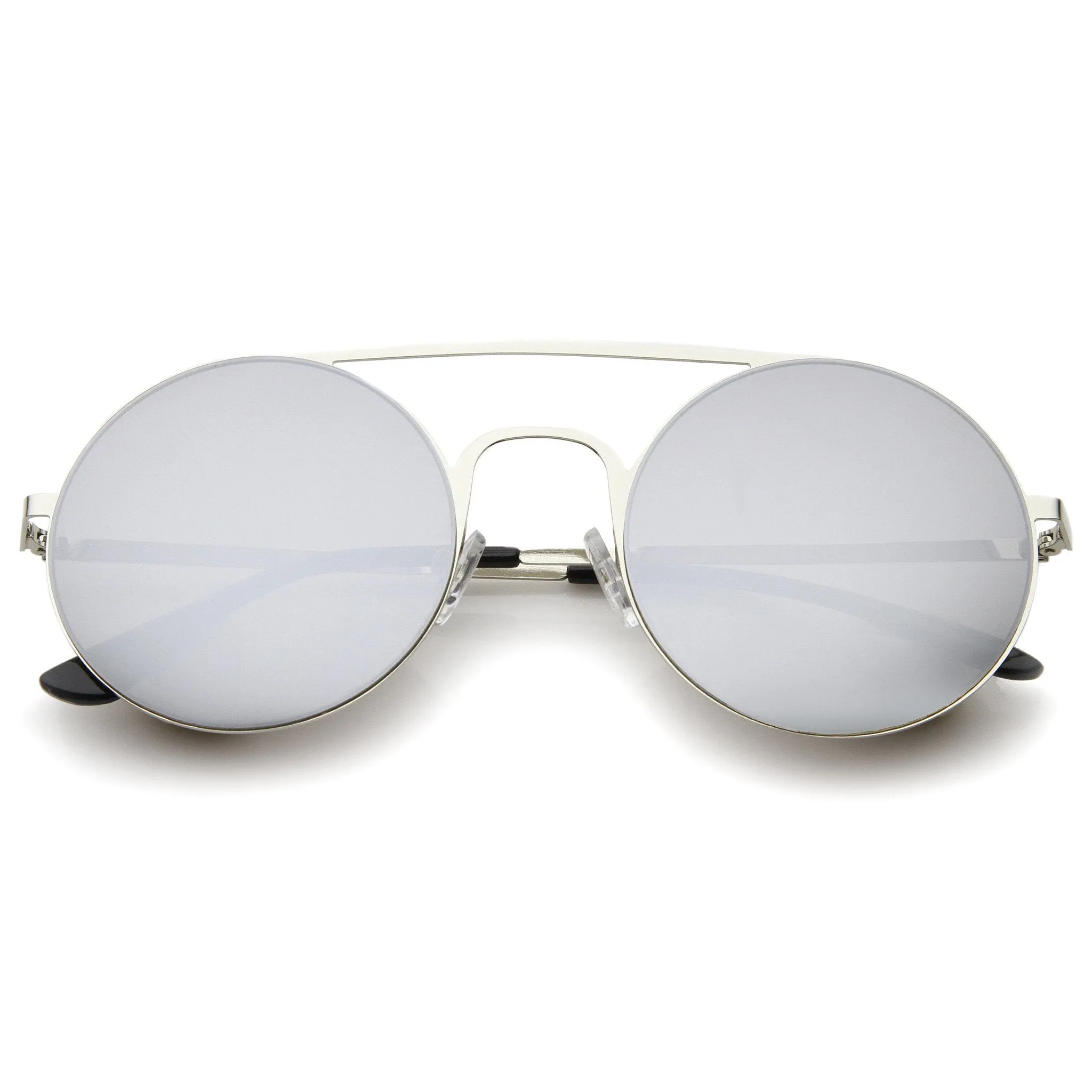 Modern Slim Round Mirrored Flat Lens Sunglasses A505