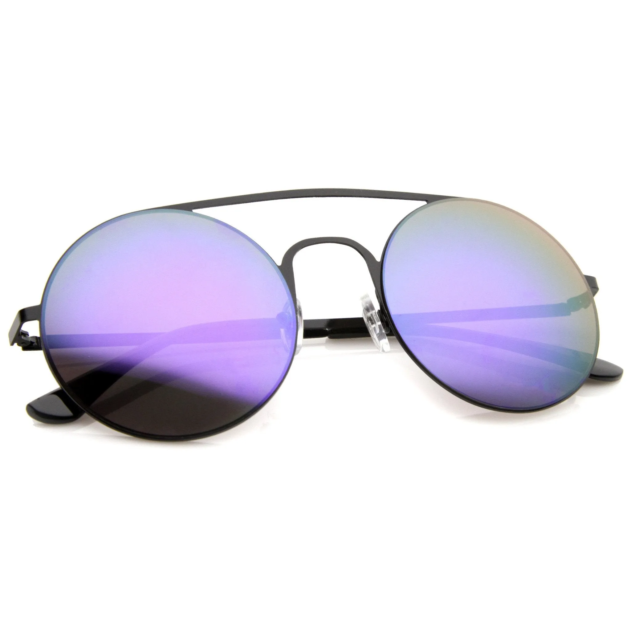 Modern Slim Round Mirrored Flat Lens Sunglasses A505