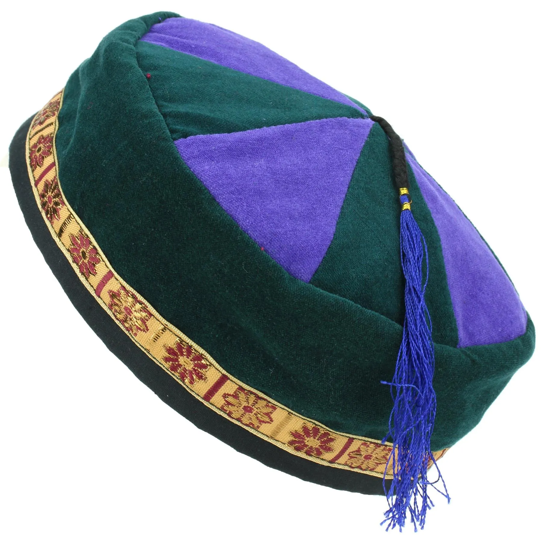 Nepalese Velvet Smoking Hat - Green Purple