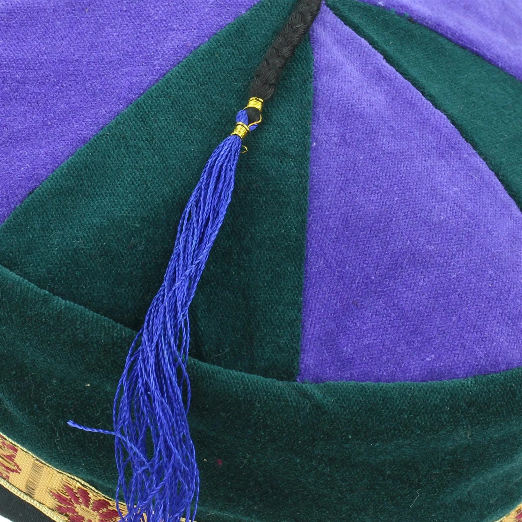 Nepalese Velvet Smoking Hat - Green Purple