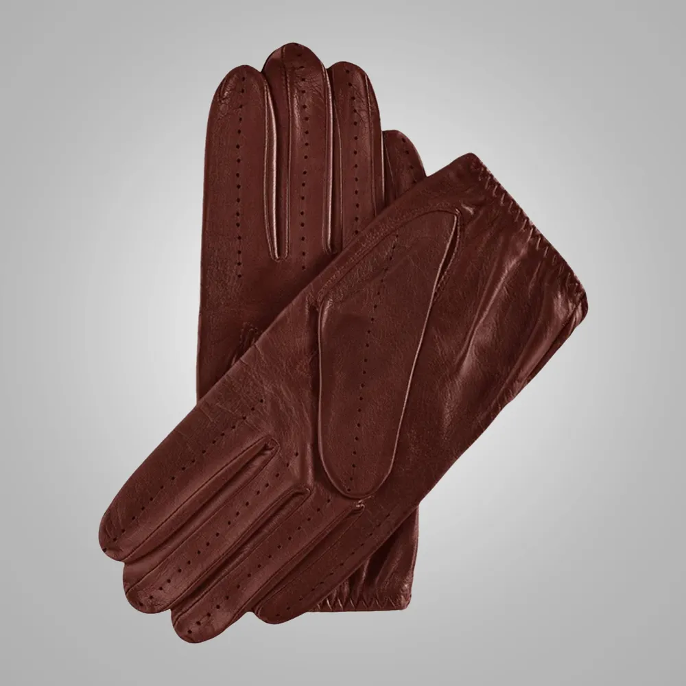 New Men Brown Gloves Inhand Sewn Perfect Strech Genuine Lambskin Leather Driving Gloves