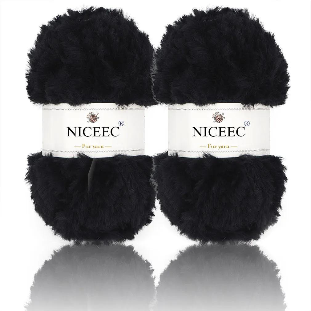 NICEEC 2 Skeins Super Soft Fur Yarn Chunky Fluffy Faux Fur Yarn Eyelash Yarn for Crochet Knit -Total Length 2×32m(2×35yds,50g×2)