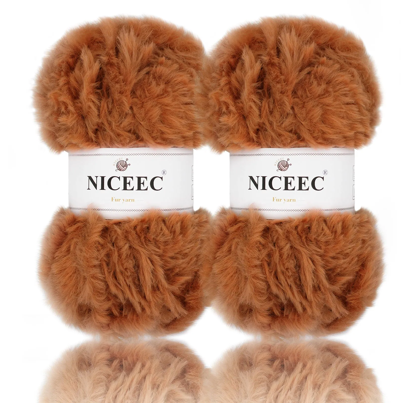 NICEEC 2 Skeins Super Soft Fur Yarn Chunky Fluffy Faux Fur Yarn Eyelash Yarn for Crochet Knit -Total Length 2×32m(2×35yds,50g×2)