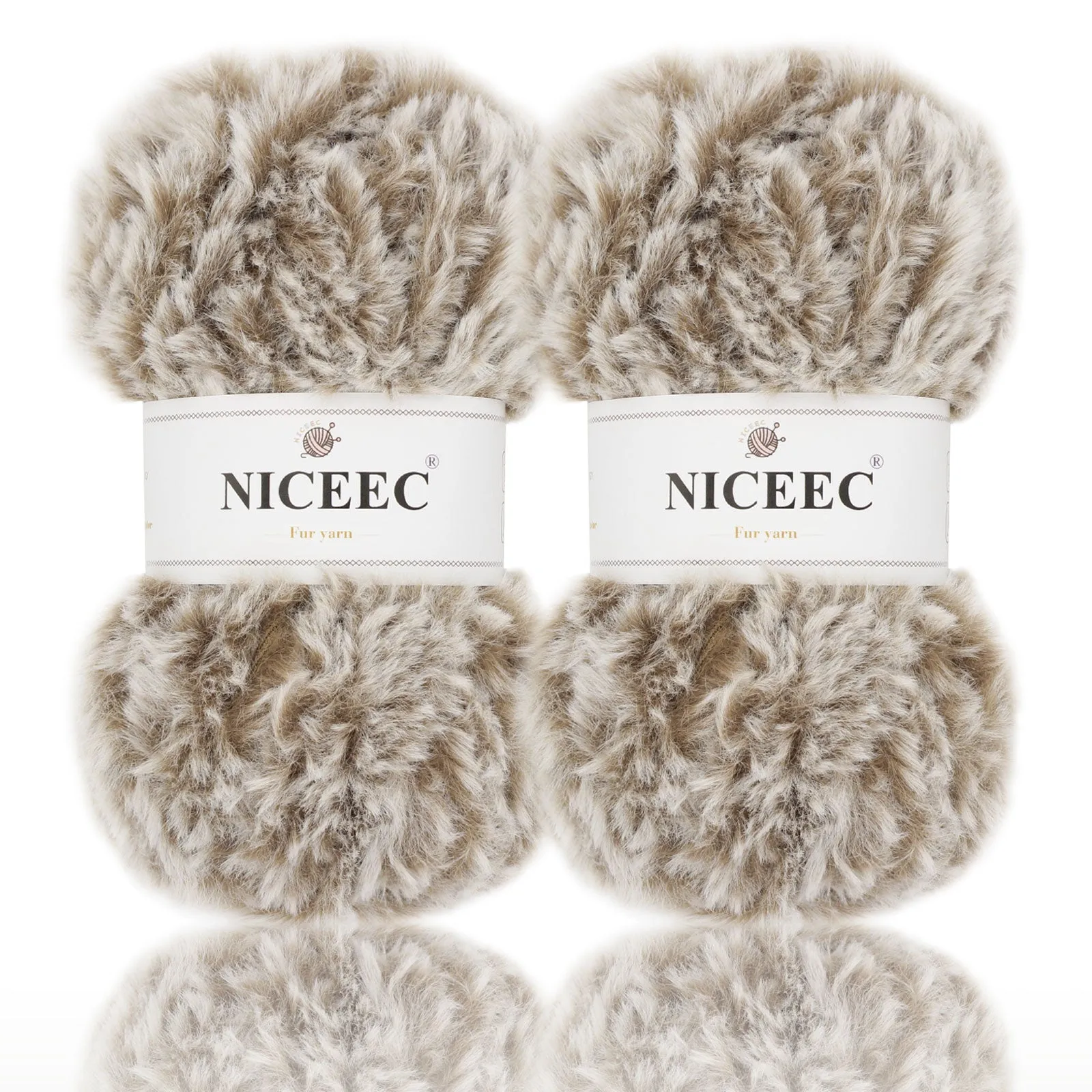 NICEEC 2 Skeins Super Soft Fur Yarn Chunky Fluffy Faux Fur Yarn Eyelash Yarn for Crochet Knit -Total Length 2×32m(2×35yds,50g×2)