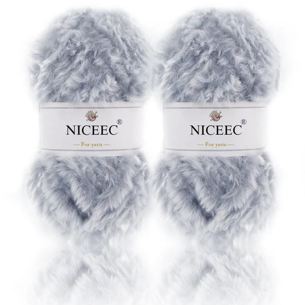 NICEEC 2 Skeins Super Soft Fur Yarn Chunky Fluffy Faux Fur Yarn Eyelash Yarn for Crochet Knit -Total Length 2×32m(2×35yds,50g×2)