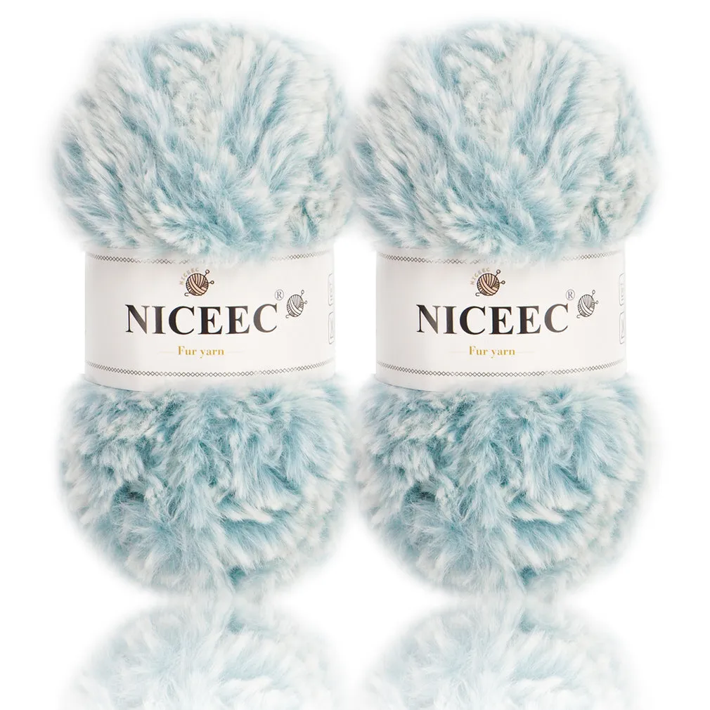 NICEEC 2 Skeins Super Soft Fur Yarn Chunky Fluffy Faux Fur Yarn Eyelash Yarn for Crochet Knit -Total Length 2×32m(2×35yds,50g×2)