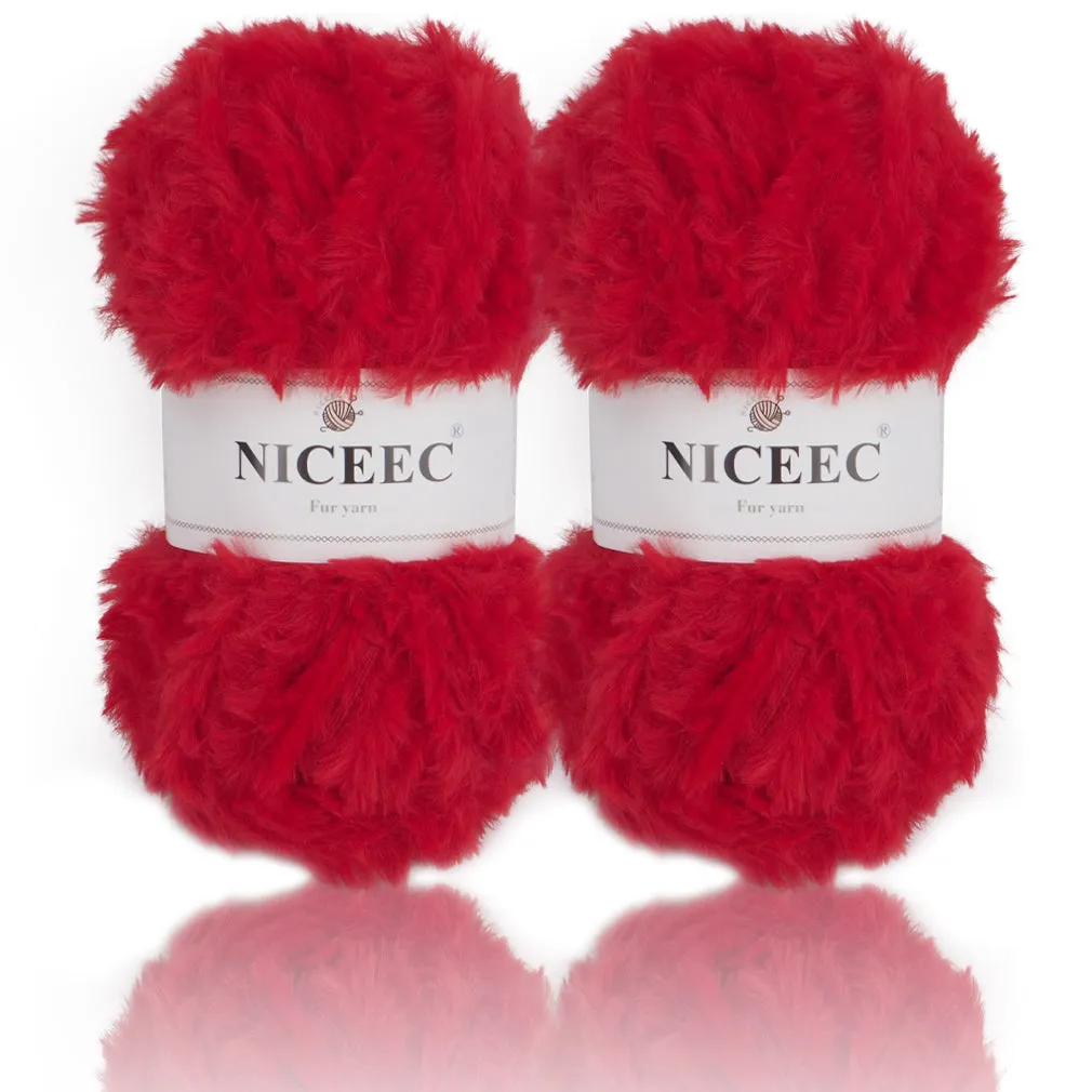 NICEEC 2 Skeins Super Soft Fur Yarn Chunky Fluffy Faux Fur Yarn Eyelash Yarn for Crochet Knit -Total Length 2×32m(2×35yds,50g×2)