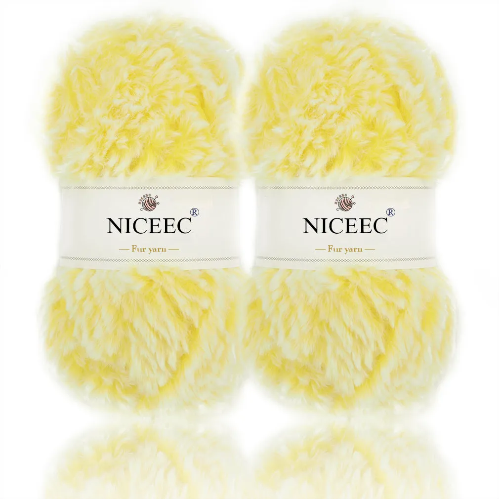 NICEEC 2 Skeins Super Soft Fur Yarn Chunky Fluffy Faux Fur Yarn Eyelash Yarn for Crochet Knit -Total Length 2×32m(2×35yds,50g×2)