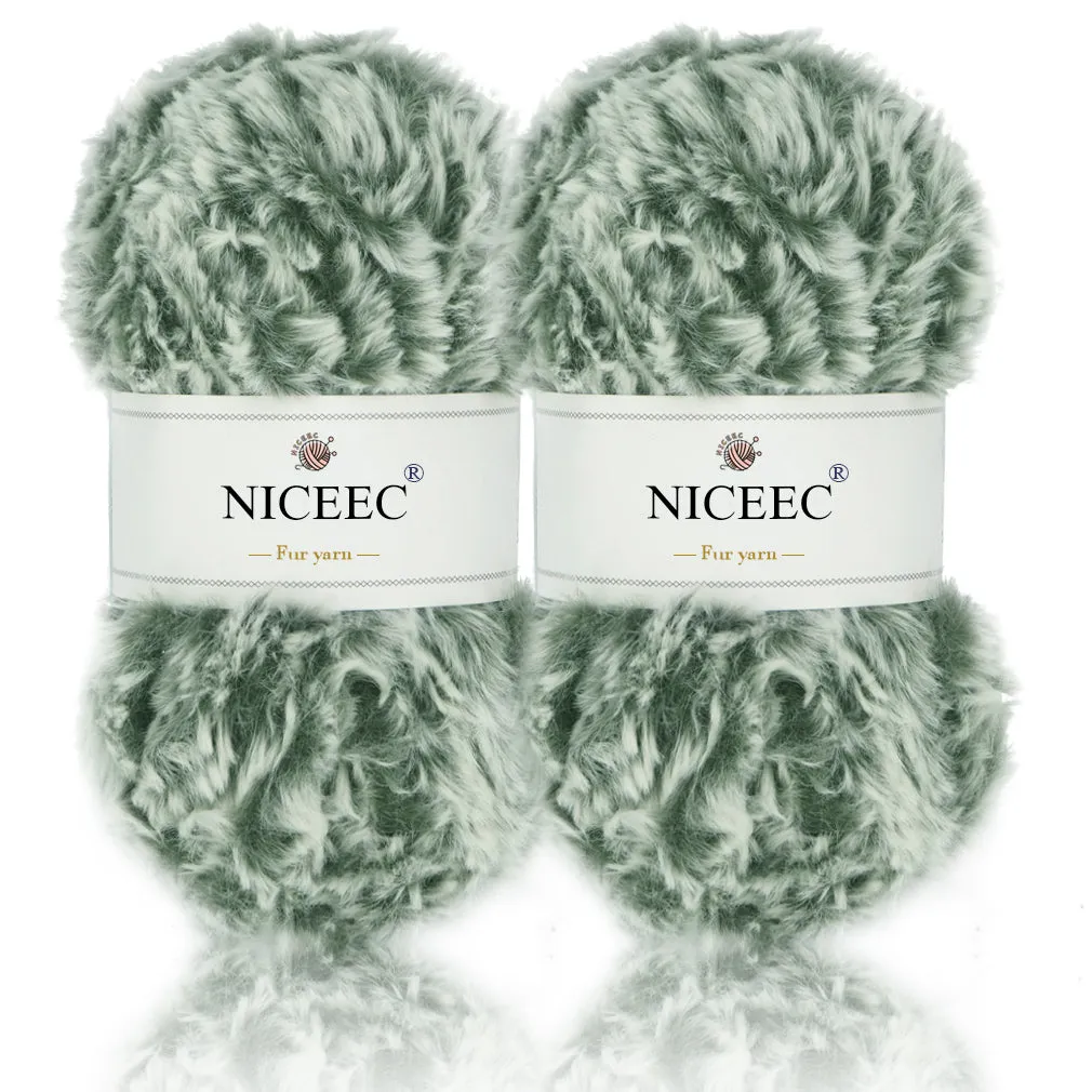 NICEEC 2 Skeins Super Soft Fur Yarn Chunky Fluffy Faux Fur Yarn Eyelash Yarn for Crochet Knit -Total Length 2×32m(2×35yds,50g×2)