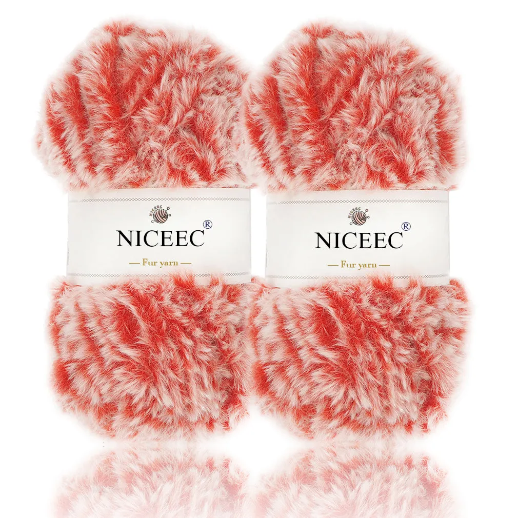 NICEEC 2 Skeins Super Soft Fur Yarn Chunky Fluffy Faux Fur Yarn Eyelash Yarn for Crochet Knit -Total Length 2×32m(2×35yds,50g×2)