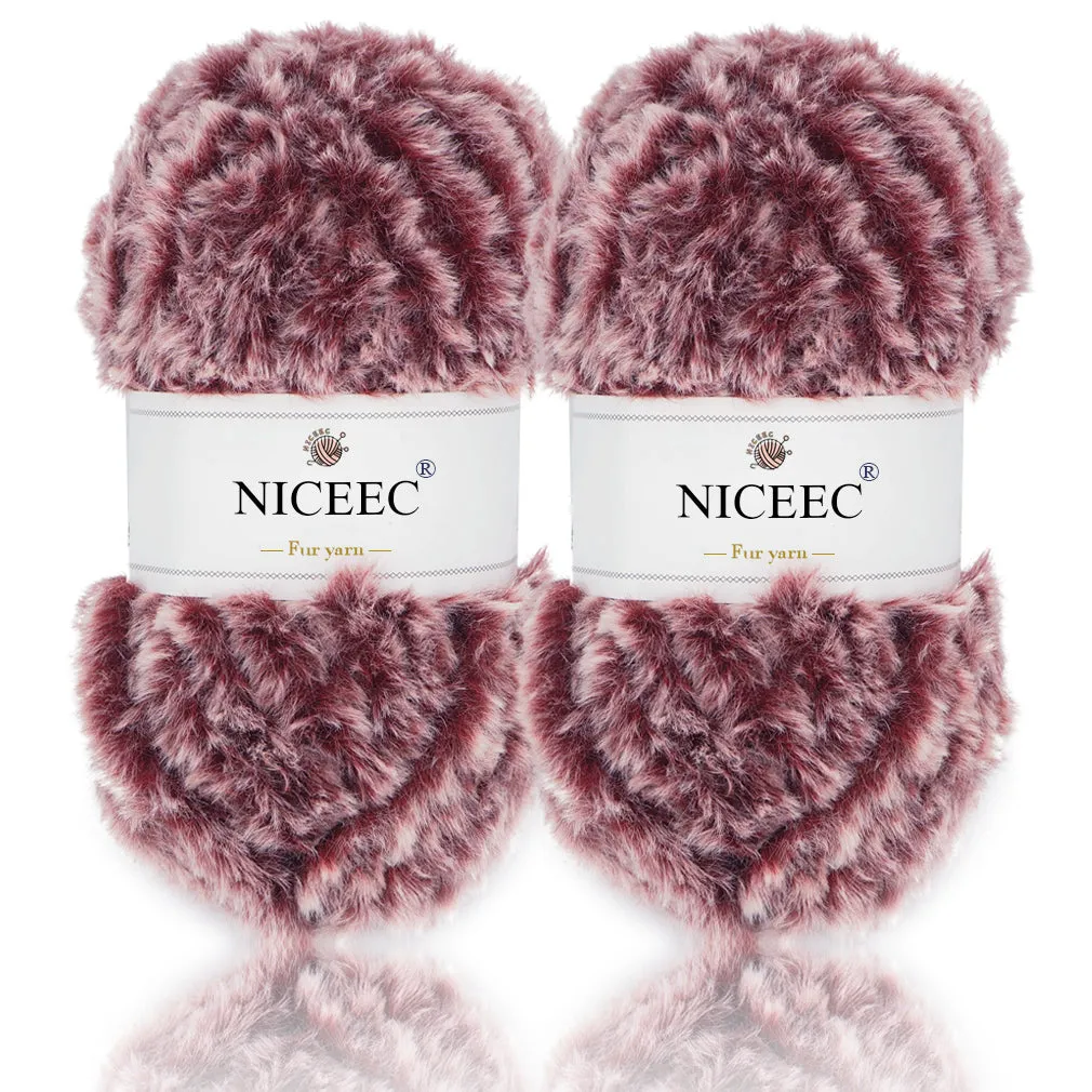 NICEEC 2 Skeins Super Soft Fur Yarn Chunky Fluffy Faux Fur Yarn Eyelash Yarn for Crochet Knit -Total Length 2×32m(2×35yds,50g×2)