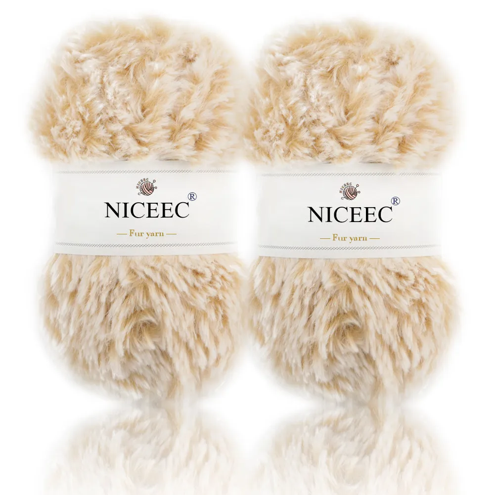 NICEEC 2 Skeins Super Soft Fur Yarn Chunky Fluffy Faux Fur Yarn Eyelash Yarn for Crochet Knit -Total Length 2×32m(2×35yds,50g×2)