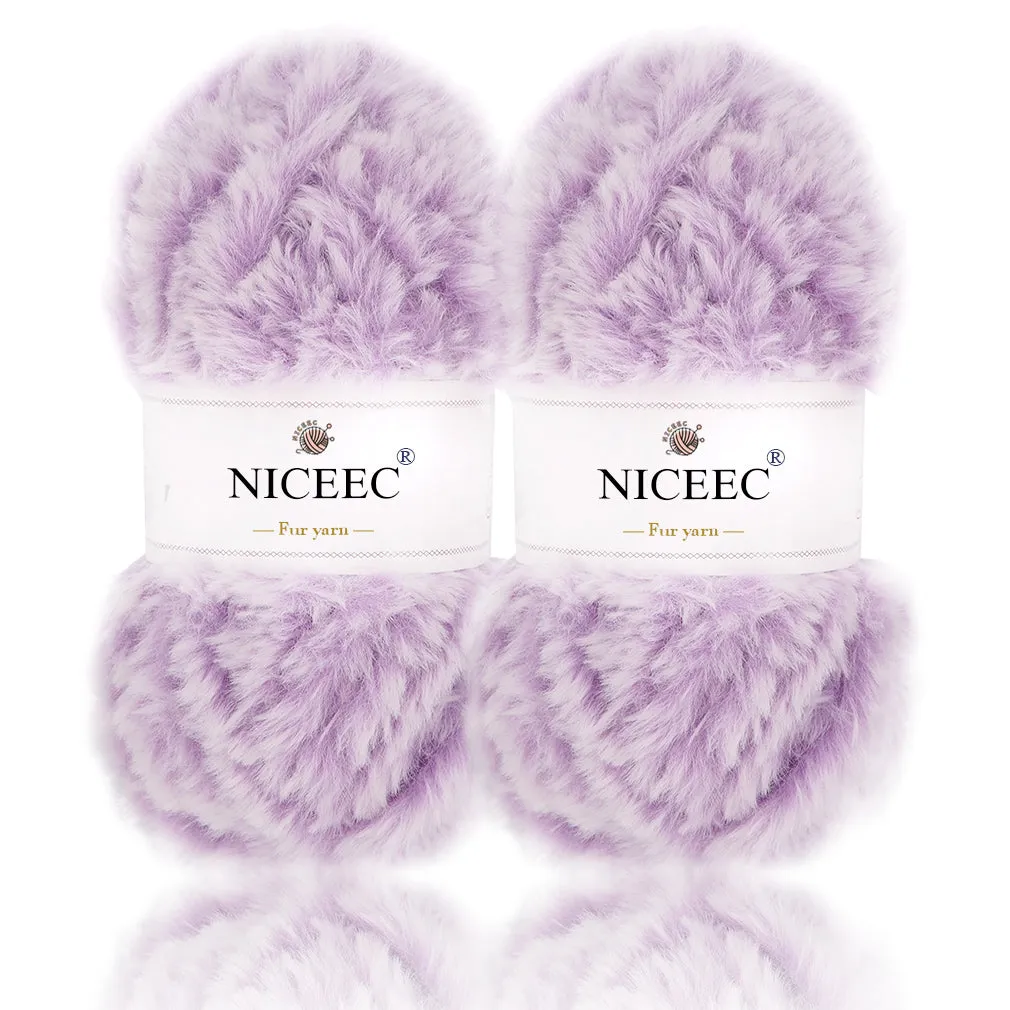 NICEEC 2 Skeins Super Soft Fur Yarn Chunky Fluffy Faux Fur Yarn Eyelash Yarn for Crochet Knit -Total Length 2×32m(2×35yds,50g×2)