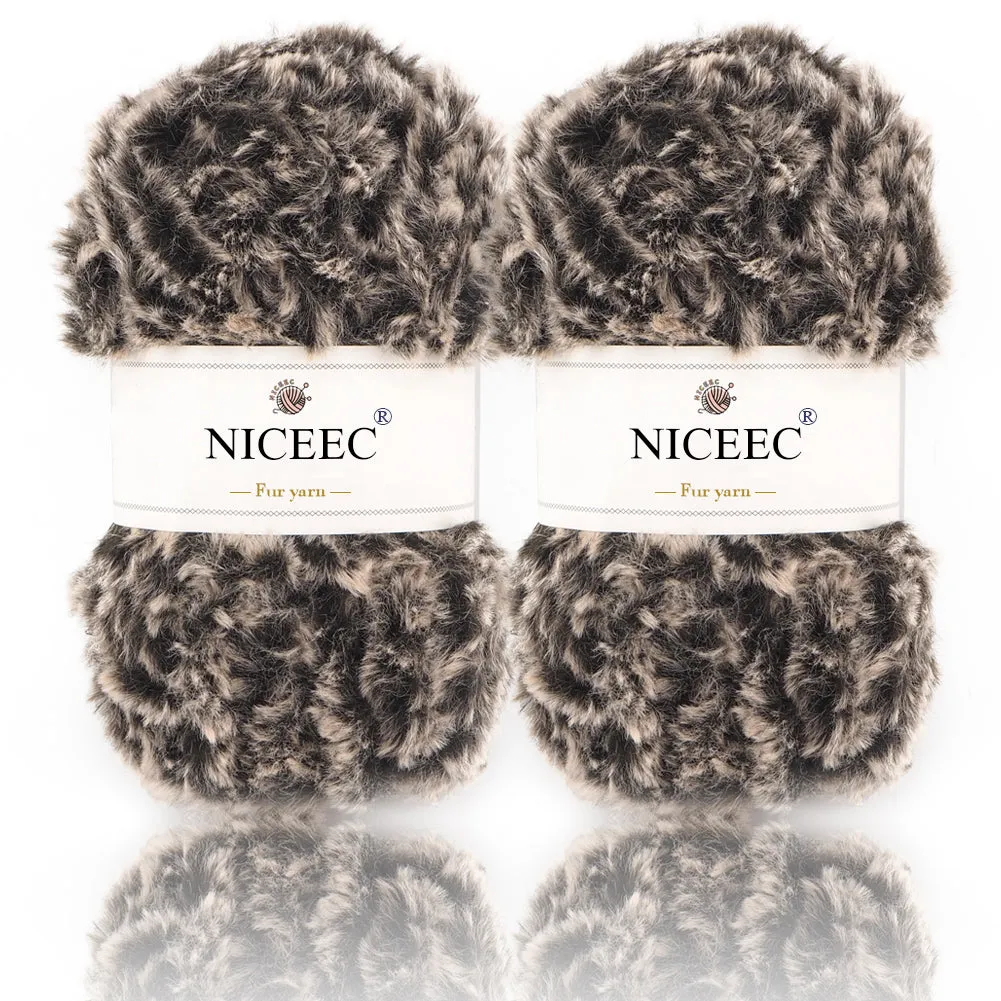 NICEEC 2 Skeins Super Soft Fur Yarn Chunky Fluffy Faux Fur Yarn Eyelash Yarn for Crochet Knit -Total Length 2×32m(2×35yds,50g×2)