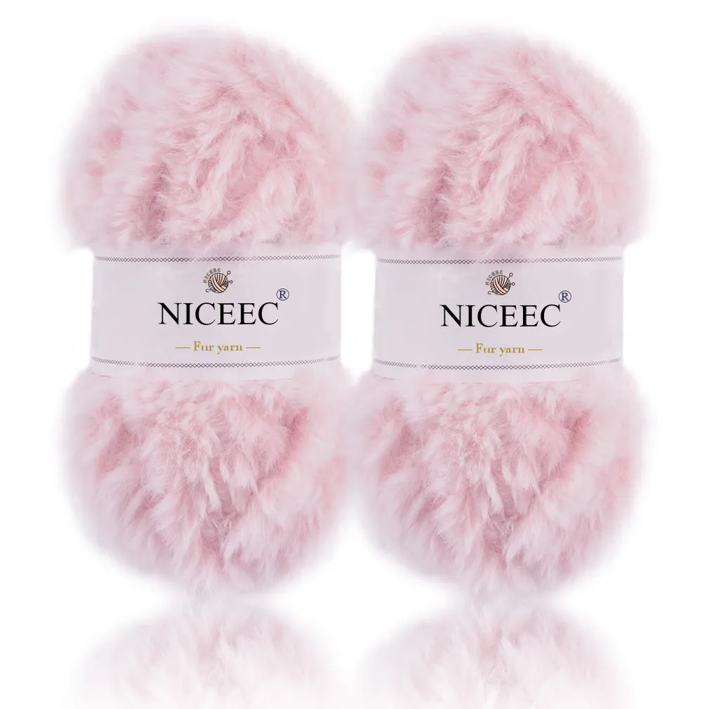 NICEEC 2 Skeins Super Soft Fur Yarn Chunky Fluffy Faux Fur Yarn Eyelash Yarn for Crochet Knit -Total Length 2×32m(2×35yds,50g×2)