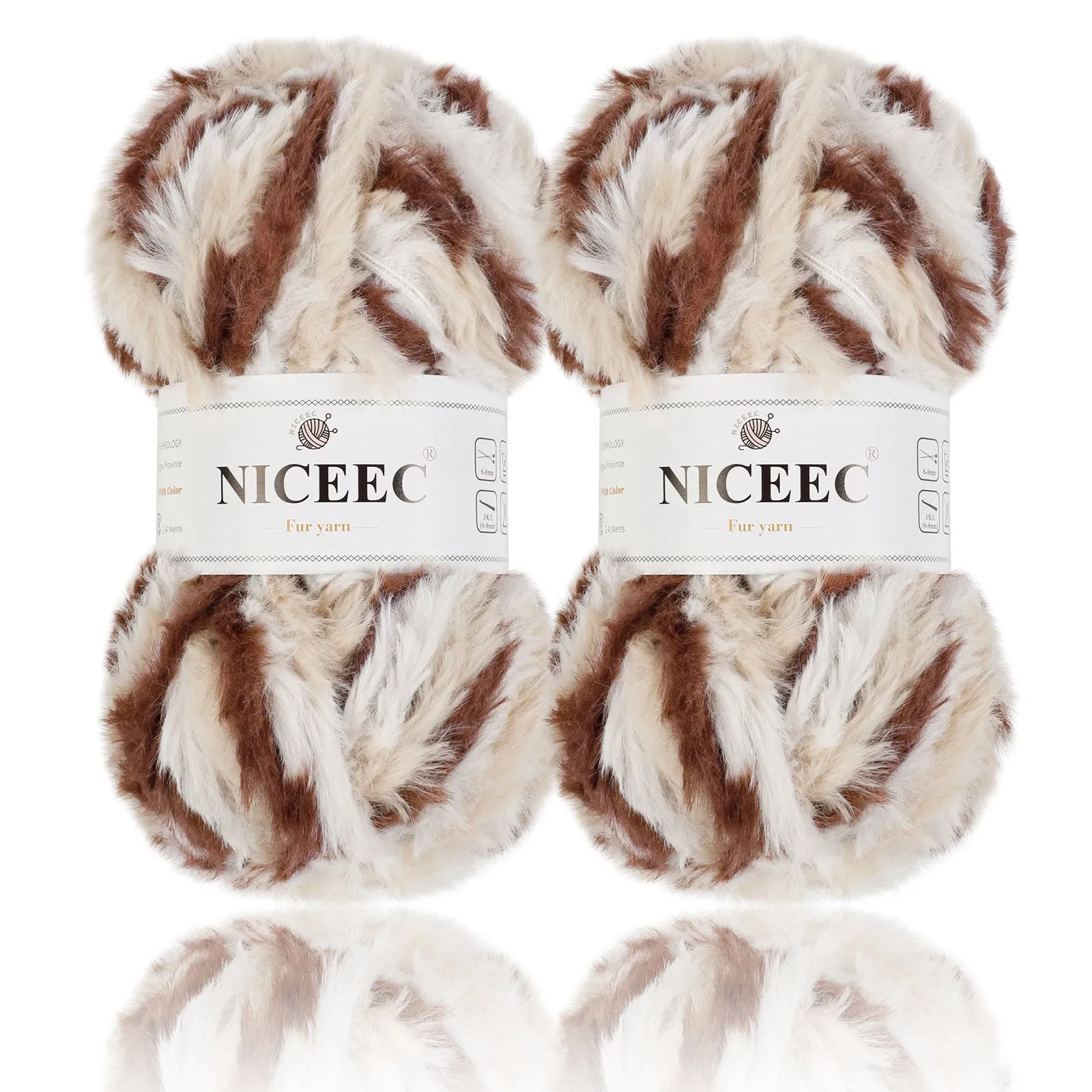 NICEEC 2 Skeins Super Soft Fur Yarn Chunky Fluffy Faux Fur Yarn Eyelash Yarn for Crochet Knit -Total Length 2×32m(2×35yds,50g×2)