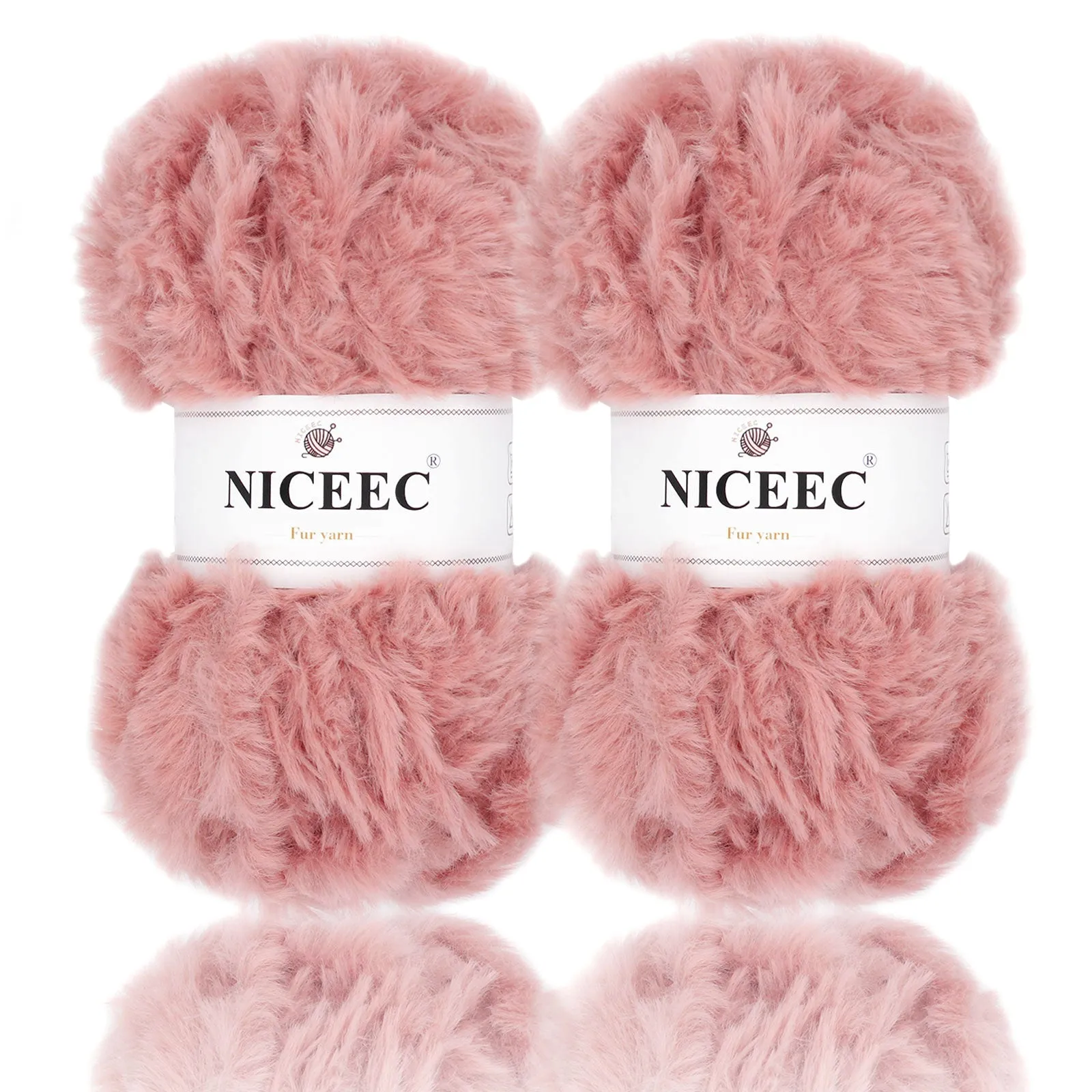 NICEEC 2 Skeins Super Soft Fur Yarn Chunky Fluffy Faux Fur Yarn Eyelash Yarn for Crochet Knit -Total Length 2×32m(2×35yds,50g×2)