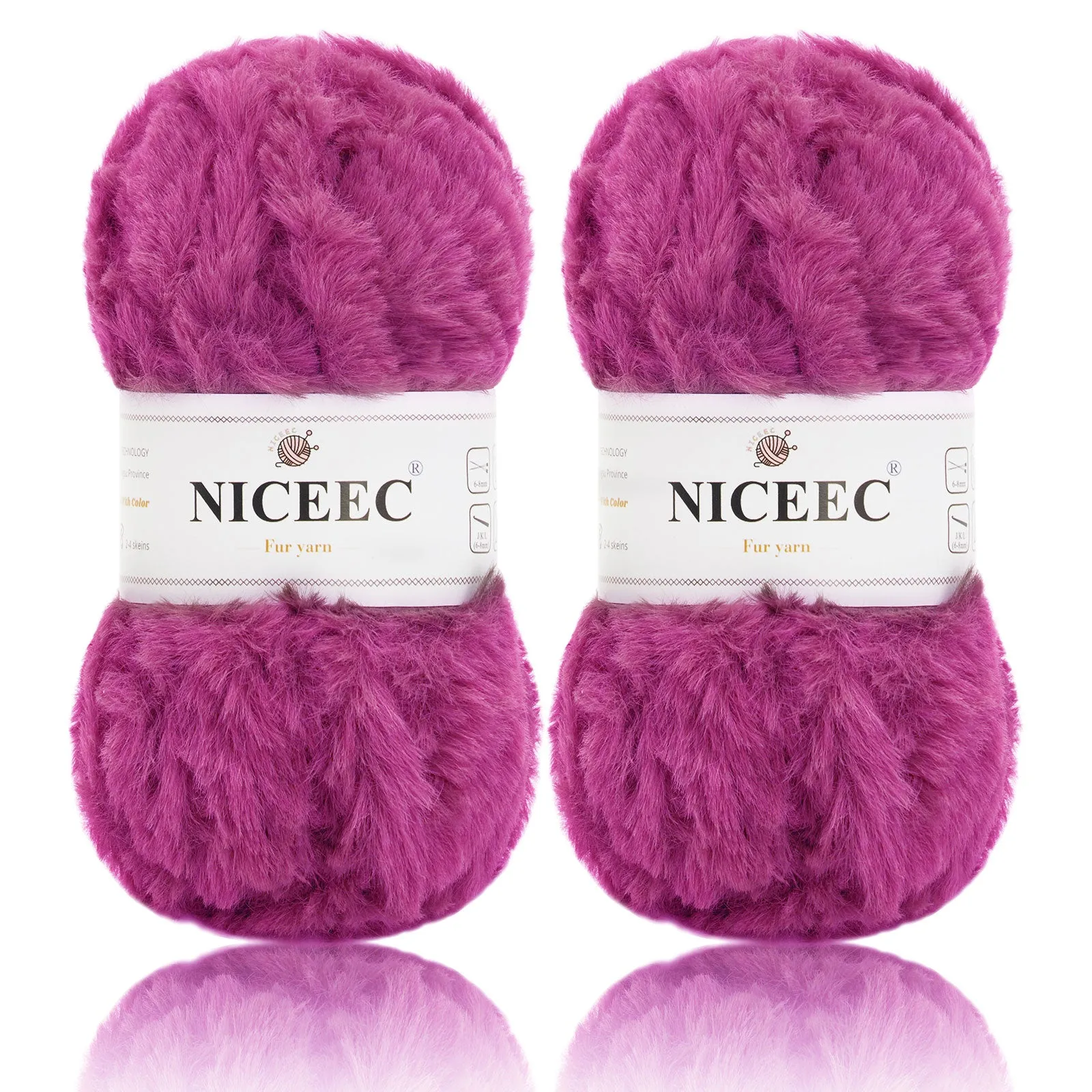 NICEEC 2 Skeins Super Soft Fur Yarn Chunky Fluffy Faux Fur Yarn Eyelash Yarn for Crochet Knit -Total Length 2×32m(2×35yds,50g×2)