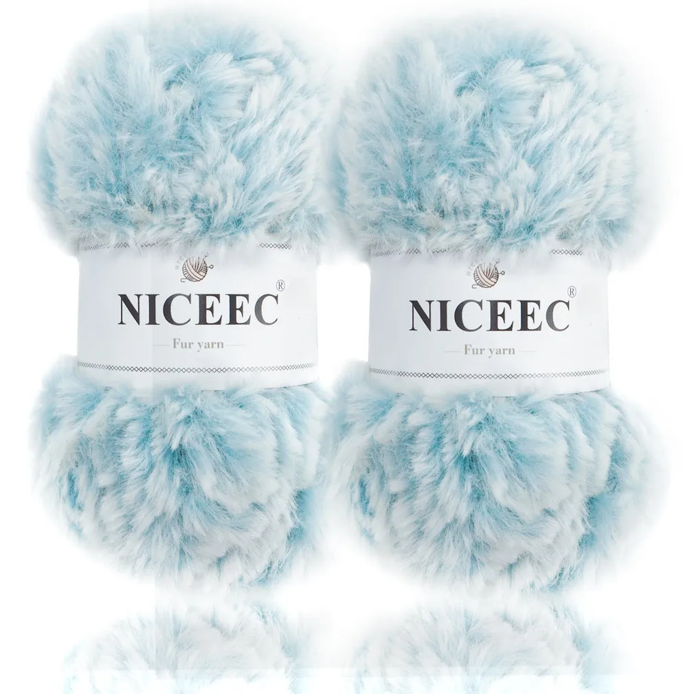 NICEEC 2 Skeins Super Soft Fur Yarn Chunky Fluffy Faux Fur Yarn Eyelash Yarn for Crochet Knit -Total Length 2×32m(2×35yds,50g×2)