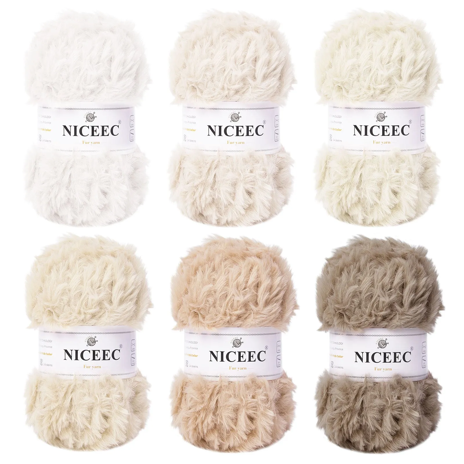 NICEEC 2 Skeins Super Soft Fur Yarn Chunky Fluffy Faux Fur Yarn Eyelash Yarn for Crochet Knit -Total Length 2×32m(2×35yds,50g×2)