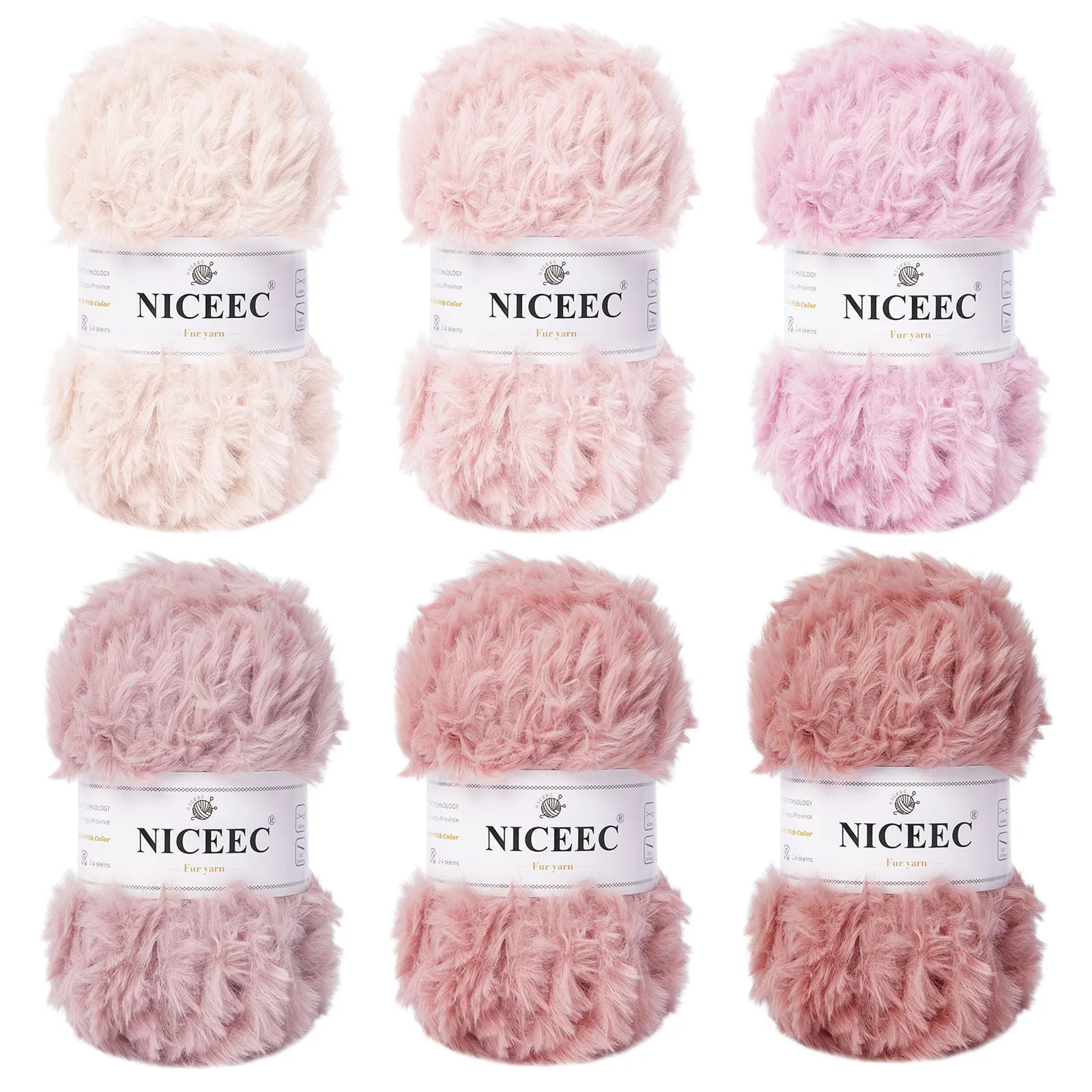 NICEEC 2 Skeins Super Soft Fur Yarn Chunky Fluffy Faux Fur Yarn Eyelash Yarn for Crochet Knit -Total Length 2×32m(2×35yds,50g×2)