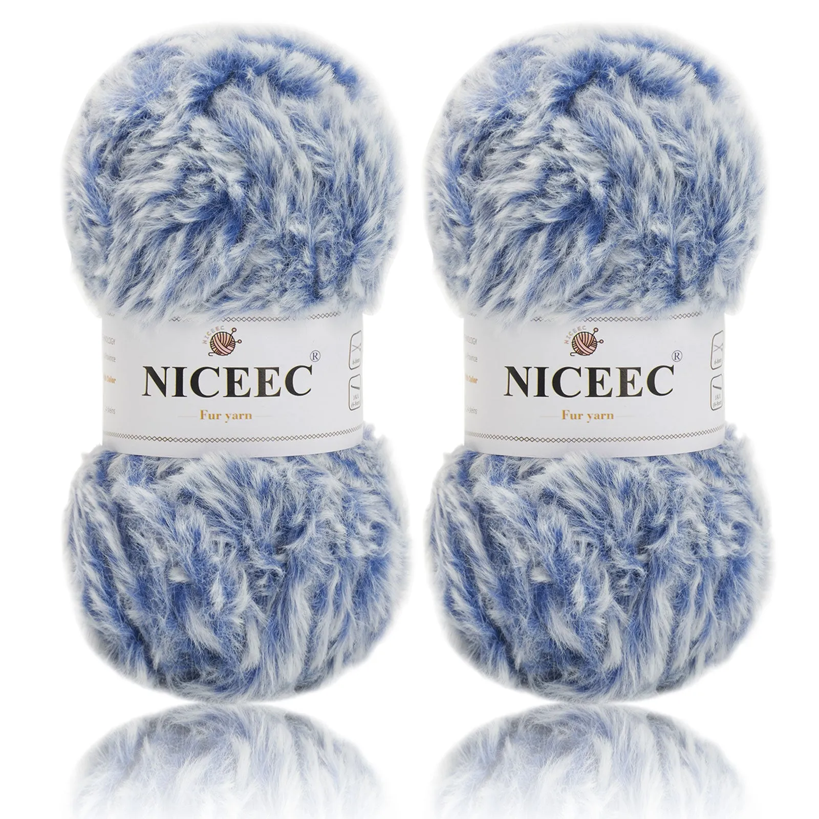 NICEEC 2 Skeins Super Soft Fur Yarn Chunky Fluffy Faux Fur Yarn Eyelash Yarn for Crochet Knit -Total Length 2×32m(2×35yds,50g×2)