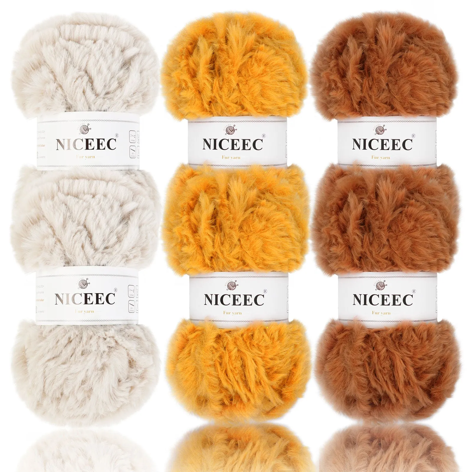 NICEEC 2 Skeins Super Soft Fur Yarn Chunky Fluffy Faux Fur Yarn Eyelash Yarn for Crochet Knit -Total Length 2×32m(2×35yds,50g×2)