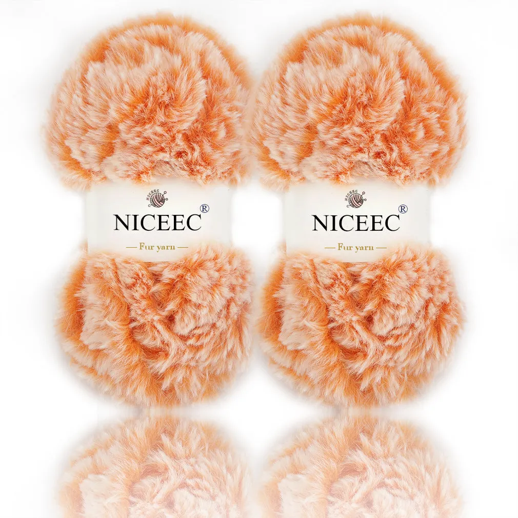 NICEEC 2 Skeins Super Soft Fur Yarn Chunky Fluffy Faux Fur Yarn Eyelash Yarn for Crochet Knit -Total Length 2×32m(2×35yds,50g×2)