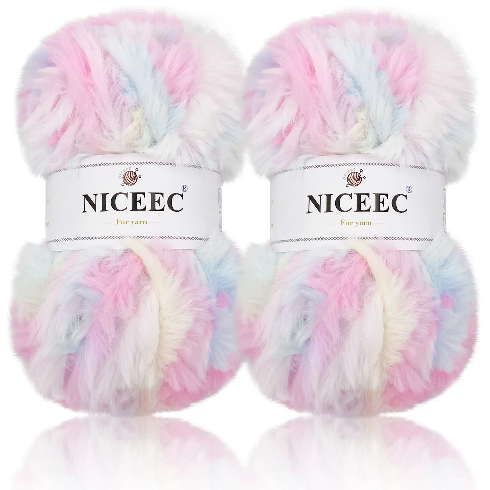 NICEEC 2 Skeins Super Soft Fur Yarn Chunky Fluffy Faux Fur Yarn Eyelash Yarn for Crochet Knit -Total Length 2×32m(2×35yds,50g×2)