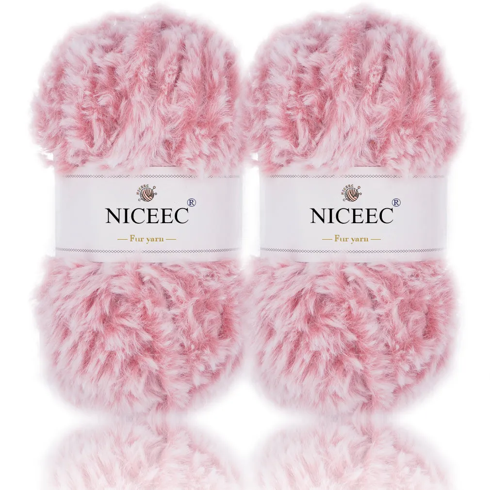 NICEEC 2 Skeins Super Soft Fur Yarn Chunky Fluffy Faux Fur Yarn Eyelash Yarn for Crochet Knit -Total Length 2×32m(2×35yds,50g×2)