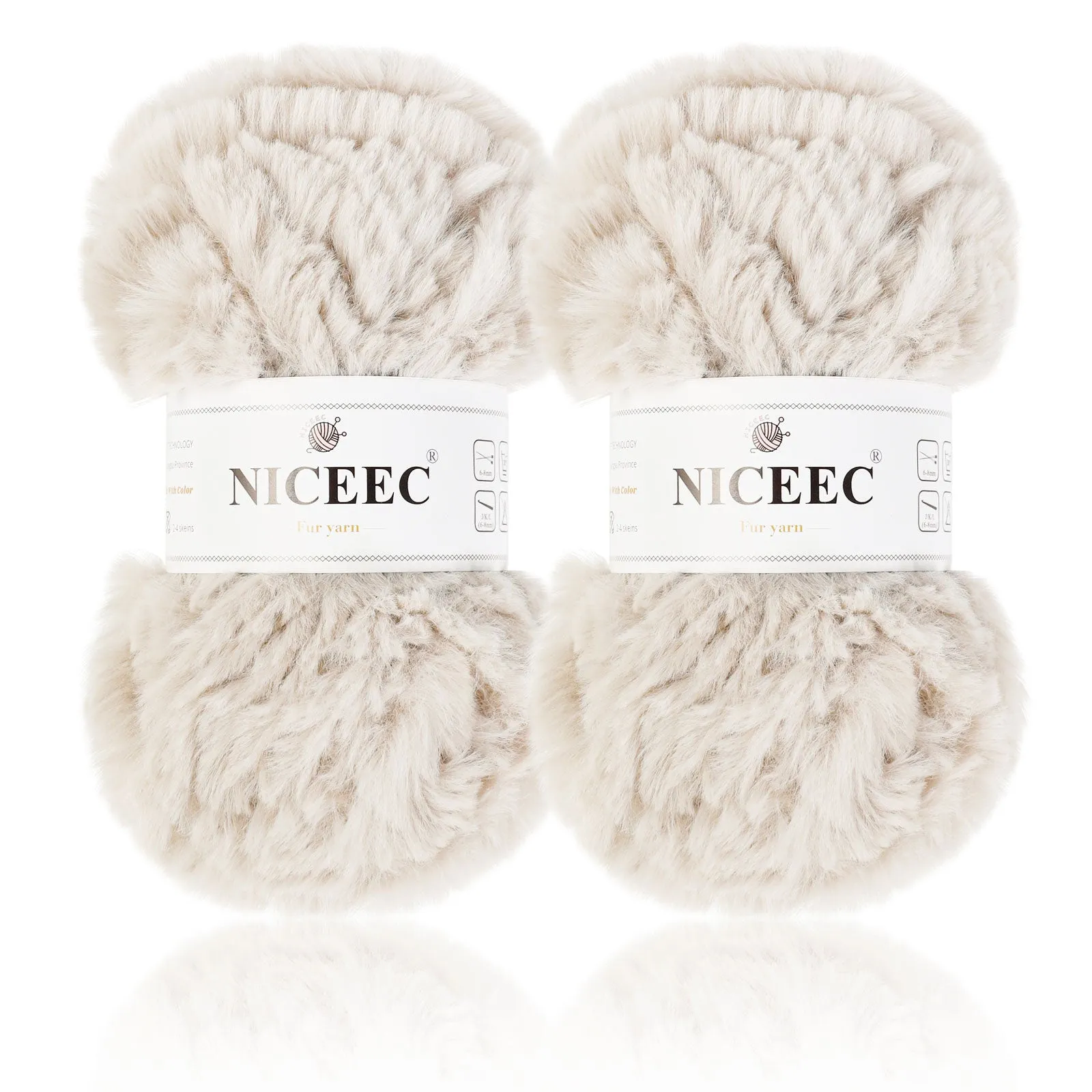 NICEEC 2 Skeins Super Soft Fur Yarn Chunky Fluffy Faux Fur Yarn Eyelash Yarn for Crochet Knit -Total Length 2×32m(2×35yds,50g×2)