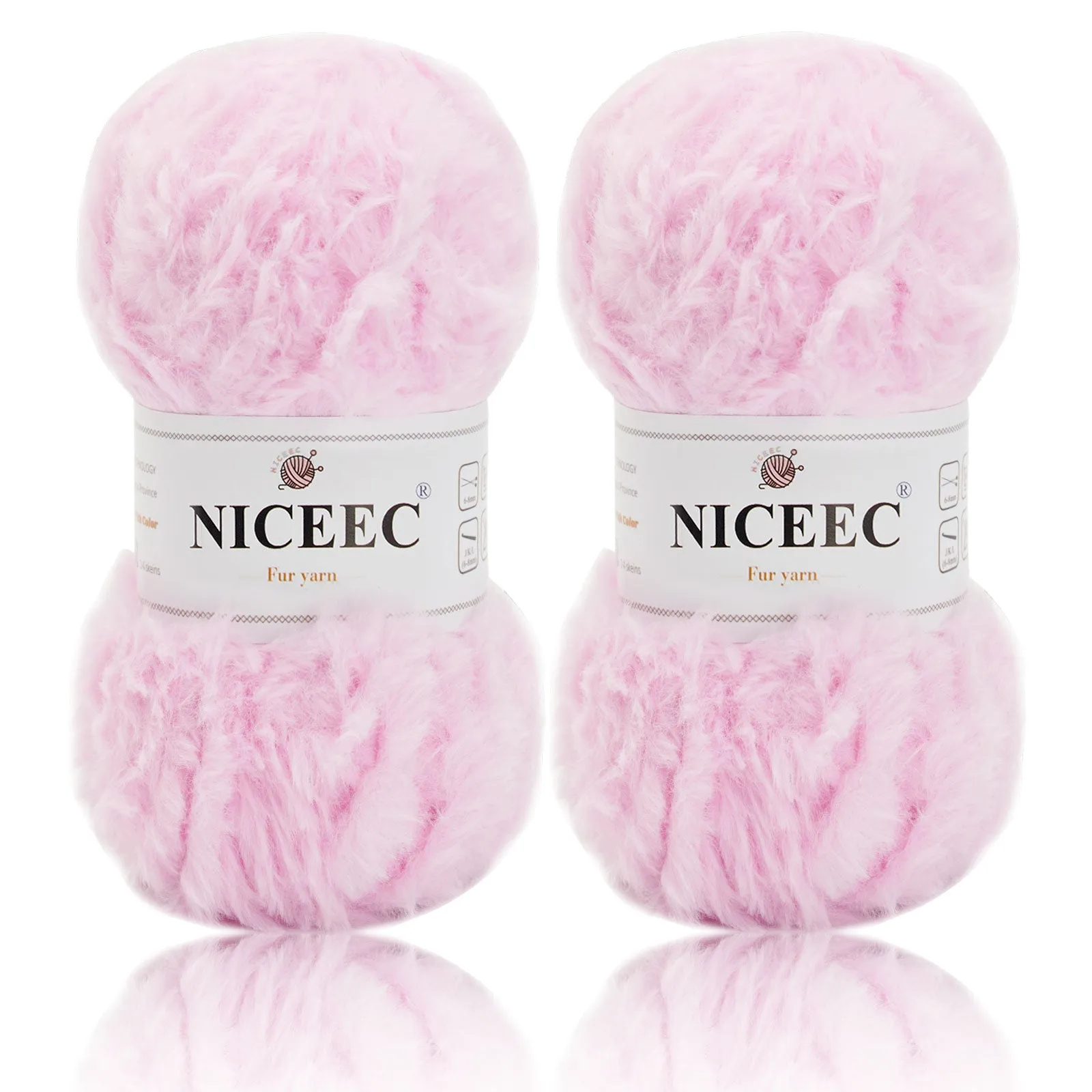 NICEEC 2 Skeins Super Soft Fur Yarn Chunky Fluffy Faux Fur Yarn Eyelash Yarn for Crochet Knit -Total Length 2×32m(2×35yds,50g×2)