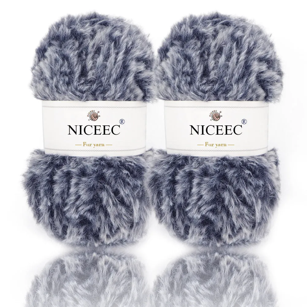 NICEEC 2 Skeins Super Soft Fur Yarn Chunky Fluffy Faux Fur Yarn Eyelash Yarn for Crochet Knit -Total Length 2×32m(2×35yds,50g×2)