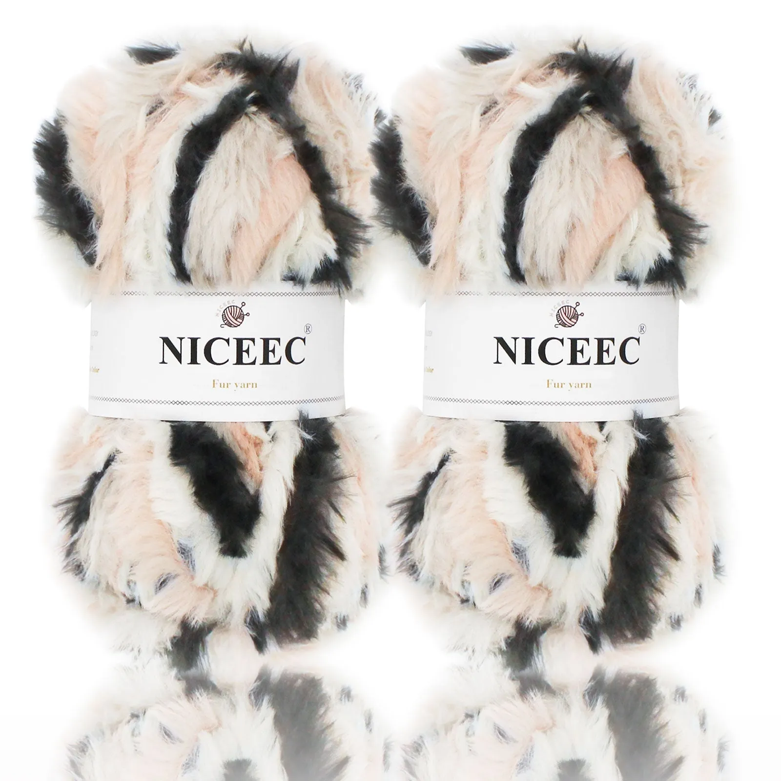 NICEEC 2 Skeins Super Soft Fur Yarn Chunky Fluffy Faux Fur Yarn Eyelash Yarn for Crochet Knit -Total Length 2×32m(2×35yds,50g×2)