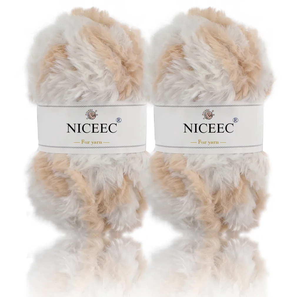 NICEEC 2 Skeins Super Soft Fur Yarn Chunky Fluffy Faux Fur Yarn Eyelash Yarn for Crochet Knit -Total Length 2×32m(2×35yds,50g×2)