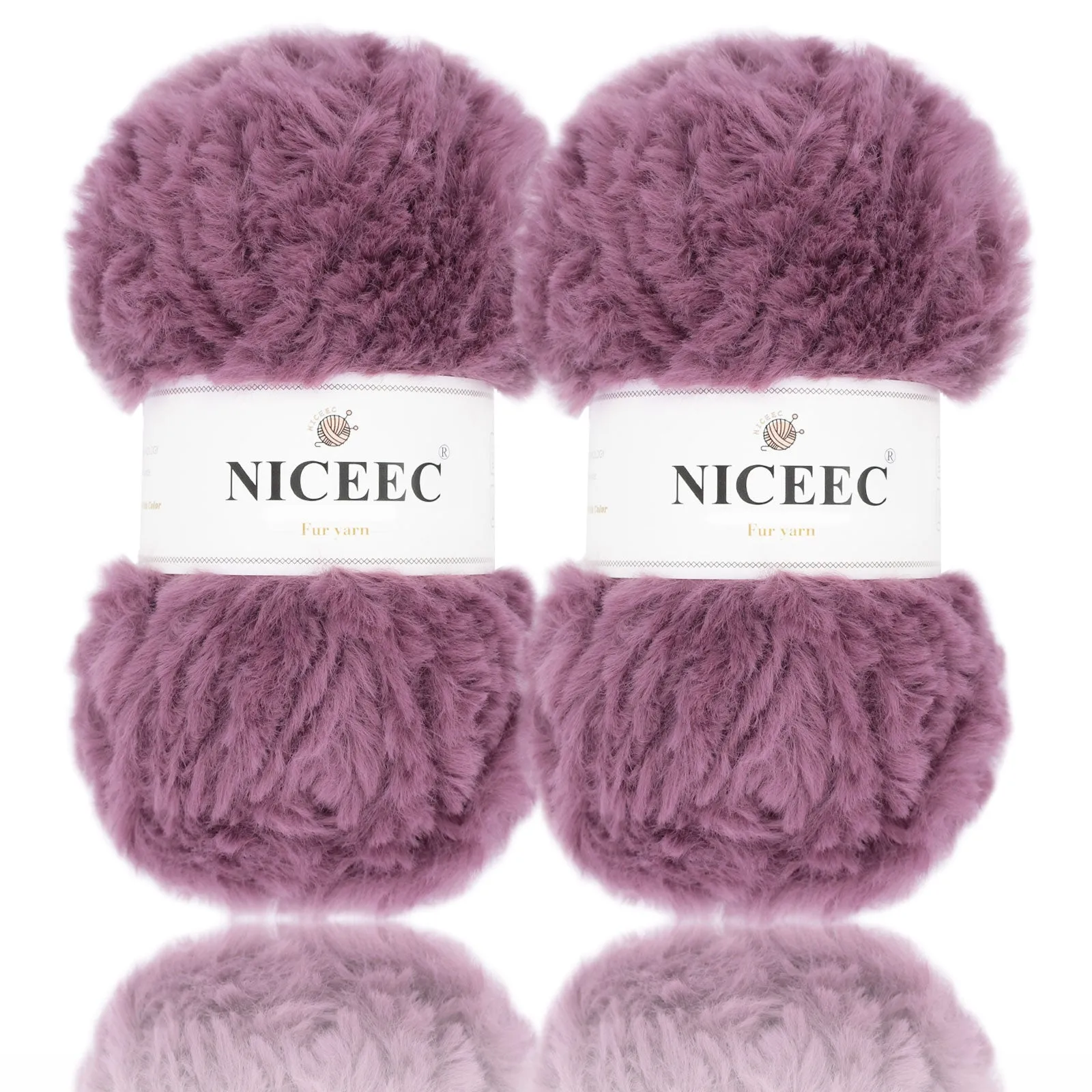 NICEEC 2 Skeins Super Soft Fur Yarn Chunky Fluffy Faux Fur Yarn Eyelash Yarn for Crochet Knit -Total Length 2×32m(2×35yds,50g×2)