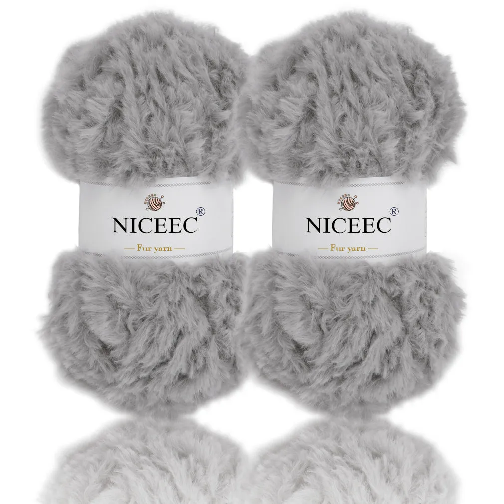 NICEEC 2 Skeins Super Soft Fur Yarn Chunky Fluffy Faux Fur Yarn Eyelash Yarn for Crochet Knit -Total Length 2×32m(2×35yds,50g×2)