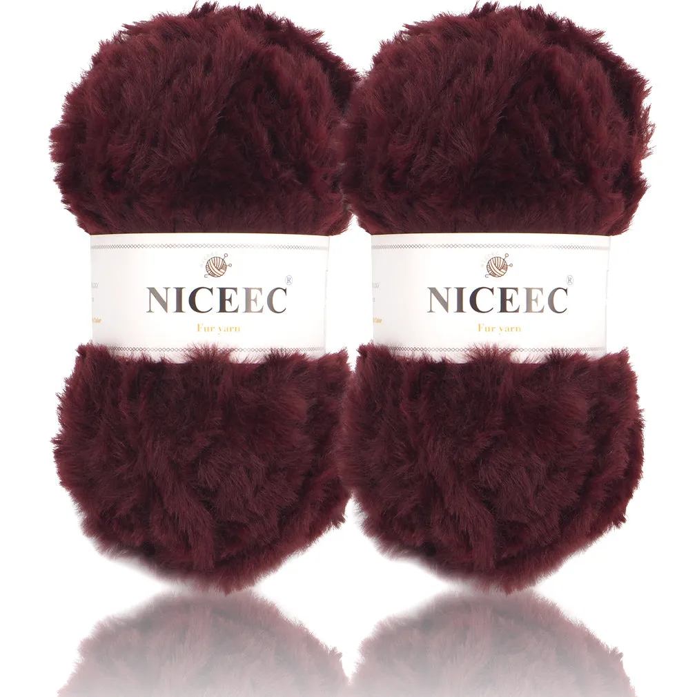 NICEEC 2 Skeins Super Soft Fur Yarn Chunky Fluffy Faux Fur Yarn Eyelash Yarn for Crochet Knit -Total Length 2×32m(2×35yds,50g×2)