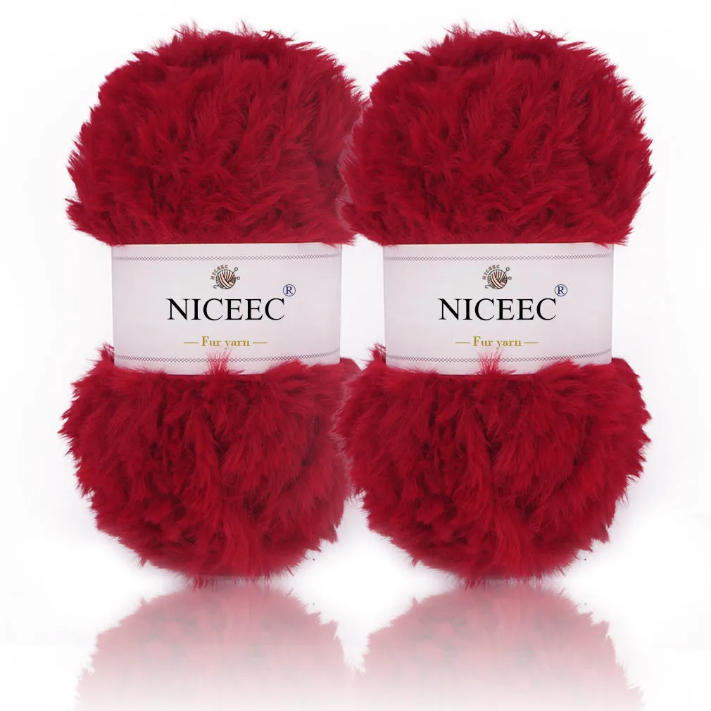 NICEEC 2 Skeins Super Soft Fur Yarn Chunky Fluffy Faux Fur Yarn Eyelash Yarn for Crochet Knit -Total Length 2×32m(2×35yds,50g×2)