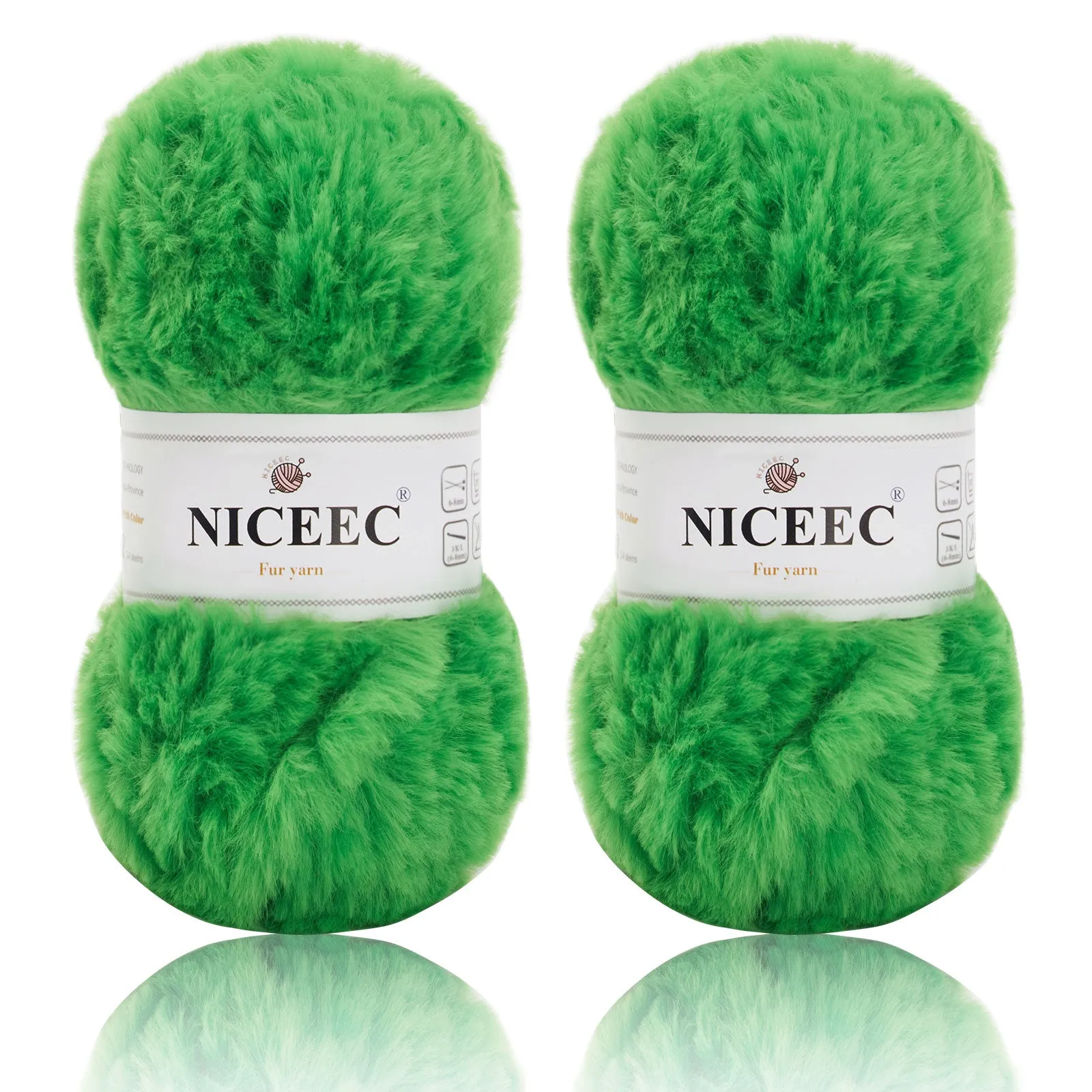 NICEEC 2 Skeins Super Soft Fur Yarn Chunky Fluffy Faux Fur Yarn Eyelash Yarn for Crochet Knit -Total Length 2×32m(2×35yds,50g×2)