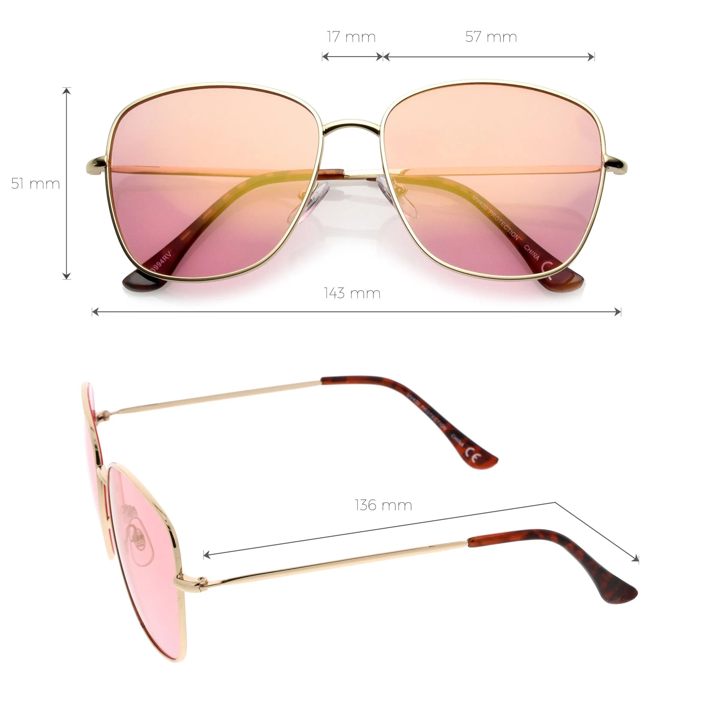 Oversize Modern Square Color Mirrored Sunglasses A389