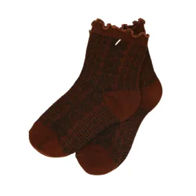 Patterned Scallop Rib Socks - Redwood