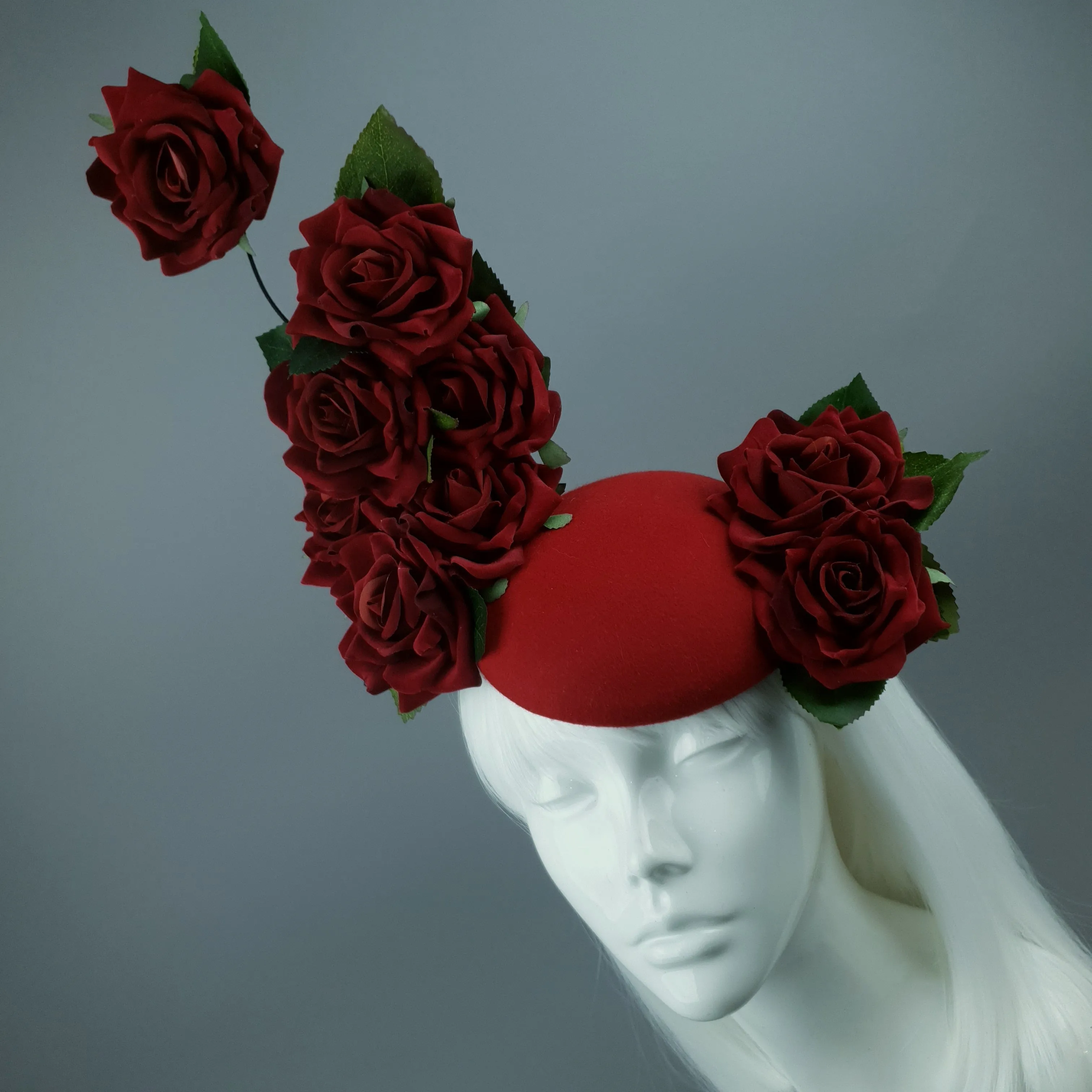 "HellsBelle" Red Rose & Filigree Fascinator Hat Headdress