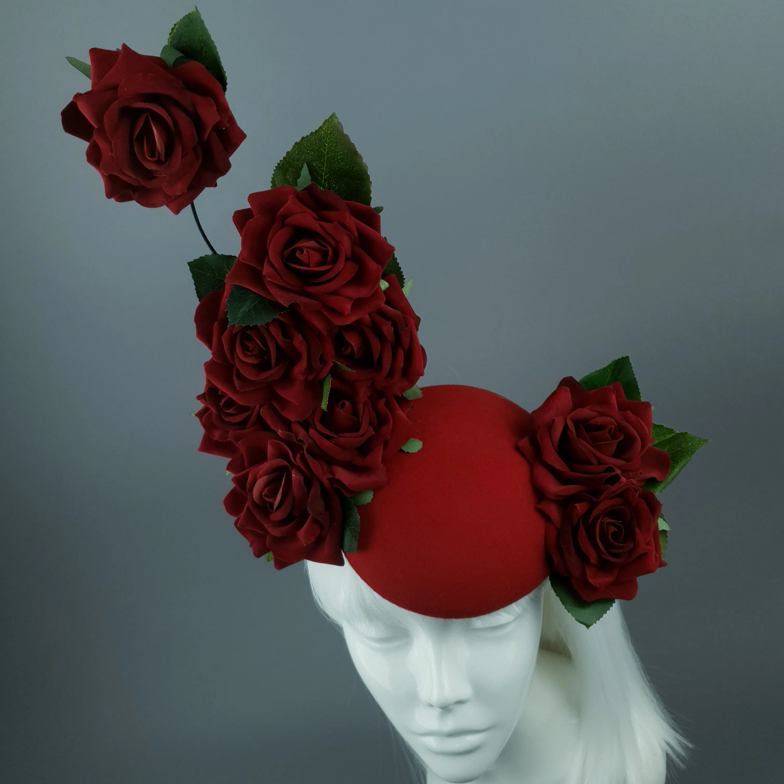 "HellsBelle" Red Rose & Filigree Fascinator Hat Headdress